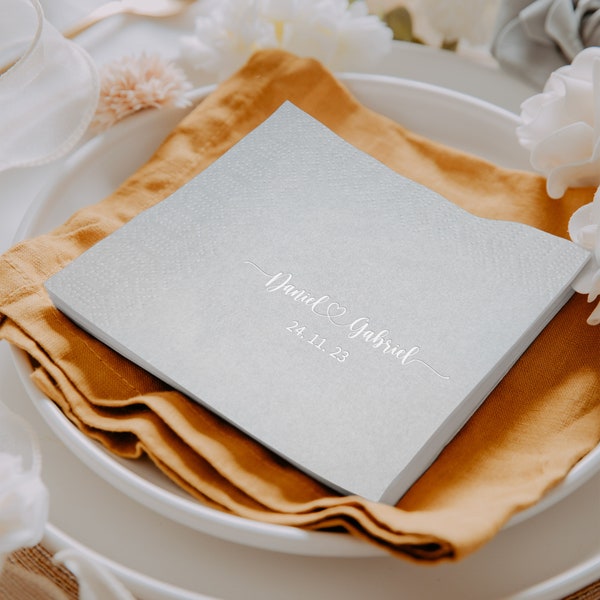 Customized Gold and Silver Foil Wedding Napkins, Personalised Cocktail Napkins, Drinks Napkins, Customized Gifts for Guests