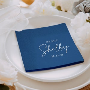 Customized Gold and Silver Foil Wedding Napkins, Paper Wedding Napkin, Personalized Napkins , Wedding Napkins, Customized Navy Blue Napkins