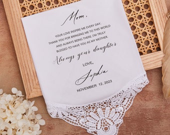Personalized Wedding Handkerchief,  Printed Wedding Handkerchief, Handkerchief for groom's mother, Handkerchief for mother of the bride