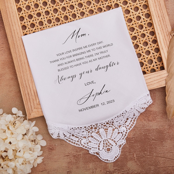 Personalized Wedding Handkerchief,  Printed Wedding Handkerchief, Handkerchief for groom's mother, Handkerchief for mother of the bride