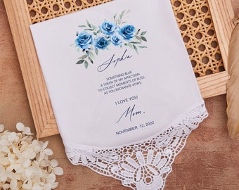 Handkerchief for the Bride, Personalized Wedding Handkerchief Gift, Something Blue for Bride, Handkerchief to Bride, Something Blue Gift