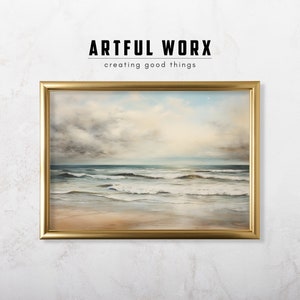 Vintage Ocean Oil Painting Print | Beach Art | Digital Print | Neutral Seascape Print | Muted Colors Traditional Wall Art | Study Decor #110