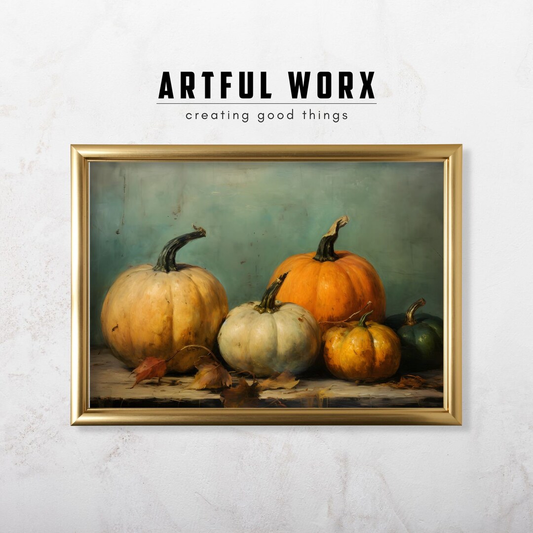 Pumpkin Still Life Oil Painting Digital Print | Fall Wall | Rustic Fall ...