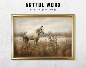 Vintage Horse Painting | Antique Equestrian Print | Digital Download | Horse in a Field | Farmhouse Decor | Rustic Fine Art | #97