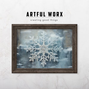 Neutral Rustic Holiday Wall Art Snowflake Print | Printable Christmas Snowflake Vintage Print | SAMSUNG FRAME TV Art | Winter Art Print #168