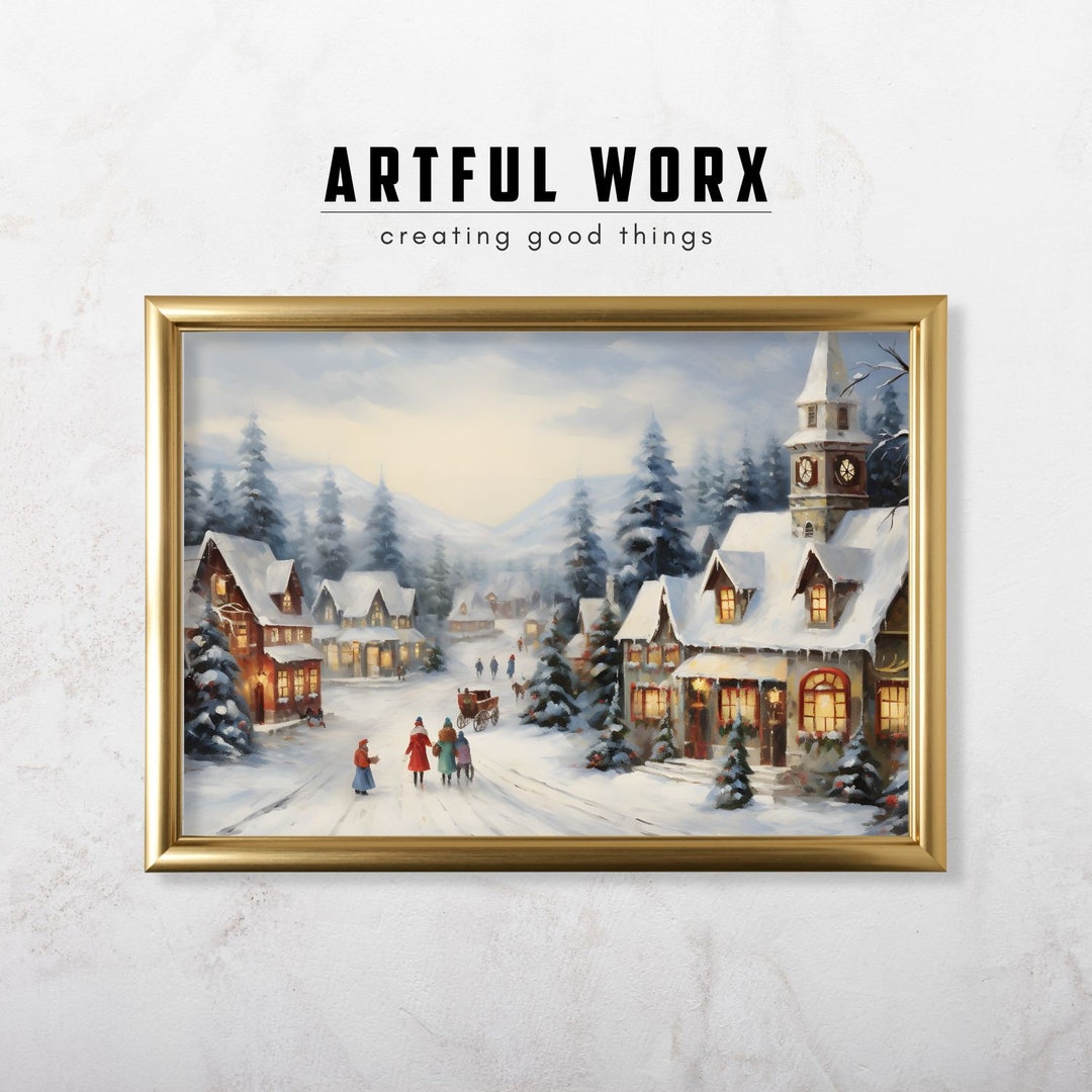 Enchanted Winter Village Print | Christmas Painting | Festive Holiday ...