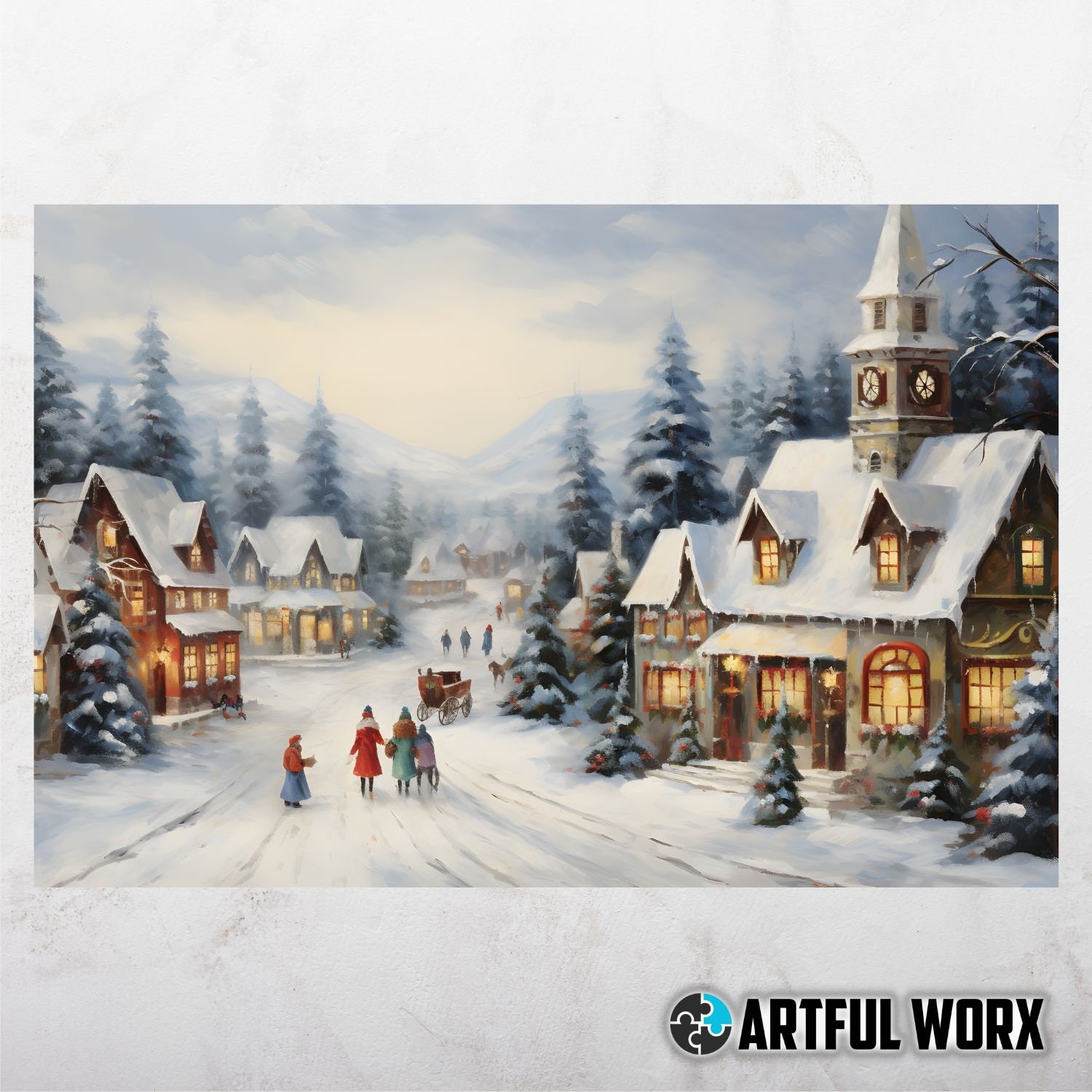 Enchanted Winter Village Print Christmas Painting Festive Holiday Decor ...