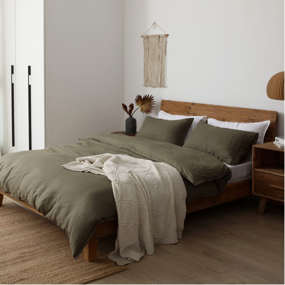 Olive Green Linen Duvet Cover Pure European Linen Queen Etsy