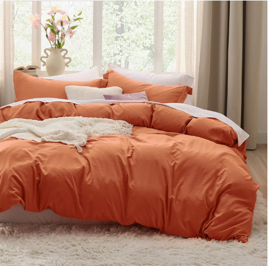 Burnt Orange Duvet Cover Set Queen King Cotton Duvet Cover Etsy
