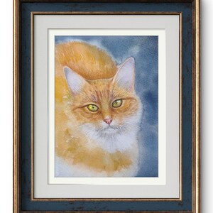 5.5x8 Original hecho a mano Acuarela de pintura de gato Arte animal Retrato de gato