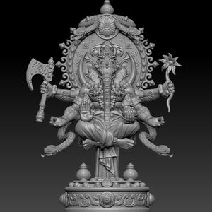 High-detail meerarmige Lord Ganesha 3D-model – Hindoe-god-sculptuur voor 3D-printen