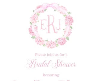 Hydrangea Wreath Bridal Shower Invitation