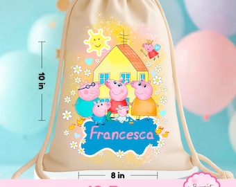Pe -ppa Pig Velvet Party Favor Bags | Personalized Cream Drawstring Bags | Kids Birthday Candy Bags | Pe -ppa Pig Party Favor | Set of 12