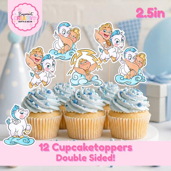 Inspired by Baby Hercules Cupcake Toppers | Double Sided Birthday Decorations | Baby Hercules Baby Shower Decor | Photo Paper Party Picks