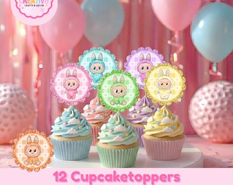 Cute Monster Cupcake Toppers | 12pcs Kids Birthday Cupcake Decorations | Rainbow Monster Party Cupcake Picks | Cute Monster Inspired Party