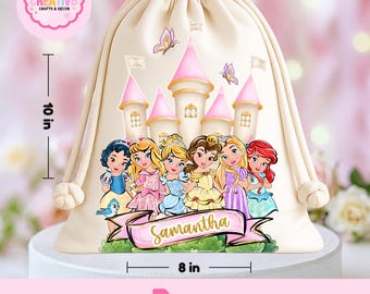 Princess Birthday Favor Bags Personalized, Girls Princess Party Treat Bags, Pink Princess Birthday Party Favors