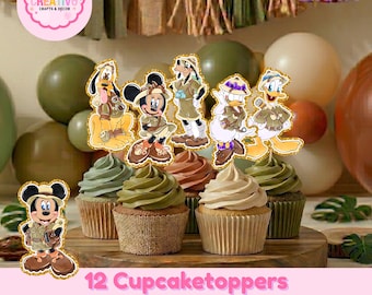 Mic -key Safari Cupcake Toppers | 12 Safari Mic -key Birthday Cupcake Picks | Mi -ckey Safari Birthday Party |