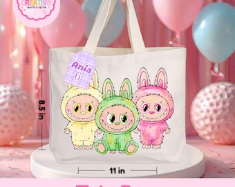 Personalized Bunny Monster Tote Bag – Cute Inspired Party Favor Bag - Kids Party Tote,