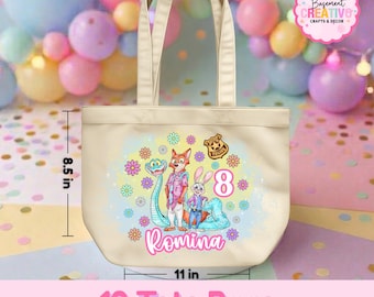 Zoo -topia Canvas Tote Bags – Natural Color Tote Bags  – Custom Name & Age Zoo -topia Party Supplies- Set of 12