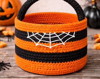 Eenvoudig gehaakt Halloween-traktatieemmerpatroon pdf, spinnenwebmand voor beginners, direct downloaden
