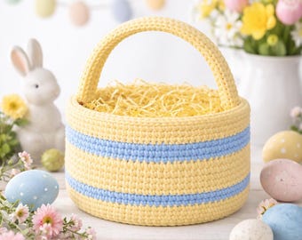 Patroon gehaakt paasmandje voor beginners, gestreept lentedecor (pdf-download)