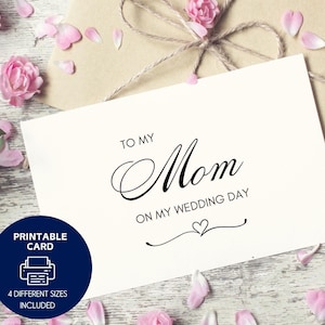 Cartão para impressão para minha mãe no dia do meu casamento, cartão da filha, presentes para a mãe da noiva, cartão para a mãe com envelope para impressão, download digital