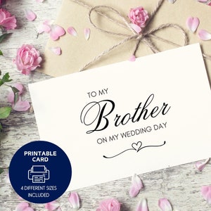 Tarjeta imprimible para mi hermano en el día de mi boda Tarjeta de la novia, el novio, la tarjeta del hermano, el mejor amigo, la tarjeta de los hermanos Tarjeta familiar con sobre imprimible