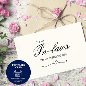 Tarjeta imprimible para mis suegros en el día de mi boda Tarjeta de la novia, el novio, tarjeta para nuevos padres, suegra, suegro, imprimible con sobre