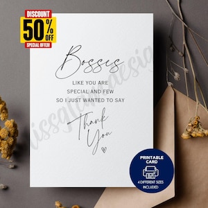 Tarjeta imprimible de agradecimiento al jefe, regalo de agradecimiento por el día del jefe, jubilación, gerente que deja un nuevo trabajo, líder de equipo, sobre imprimible, descarga digital