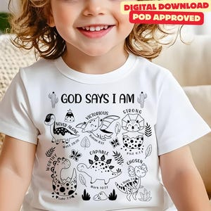 god says i am png, cute dinosaur clipart kids, minimal Christian faith sublimation design, dino nursery Birthday Party printable download