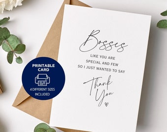 Printable Card Boss Thank You, Boss Day Appreciation Gift Retirement Manager Leaving New Job Team Leader Printable Envelope Digital Download