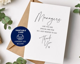 Printable Card Manager Thank You, Boss Appreciation Gift Retirement Manager Leaving New Job Team Leader Printable Envelope Digital Download