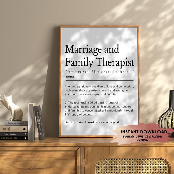 Marriage and Family Therapist Definition Wall Art Motivational Print for Women Men Therapist Gifts Counseling Inspirational Quote Funny LMFT