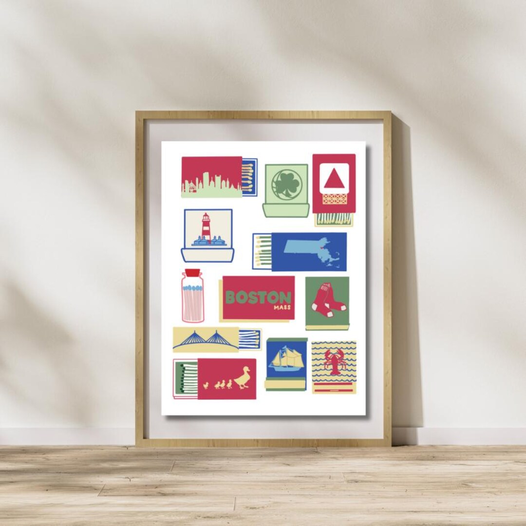 Boston Matchbox Hand Drawn Print | Retro Wall Poster | Customized City ...