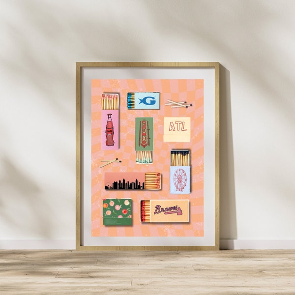 Atlanta Matchbox Print | Retro Wall Poster | Customized City Art | Unique Gift