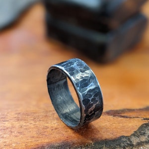 Rustic Magical Hammered Steel Black Ring Cottagecore Wrought Iron Ring Gothic Blacksmith Ring 11th Anniversary personal Gift