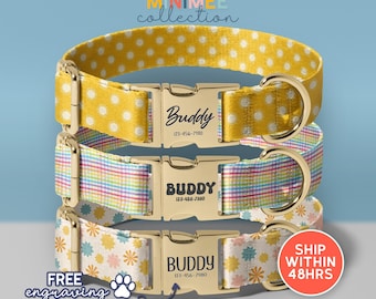 Floral Pattern Personalized Dog Collar With Name Engraving, Custom Engraved Name Dog Collars For Pets, Personalized Pet Id Collar(DC-255)