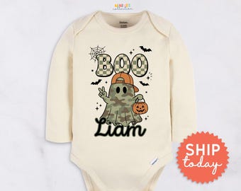 Boo Camo Baby Onesies® Brand - Personalized Halloween Ghost Bodysuit - Custom Name Halloween Baby Outfit(BC-HAL179)