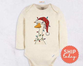 Funny Christmas Goose Onesies® Brand - Santa Hat Holiday Bodysuit - Funny Christmas Outfit(BC-CHR118)
