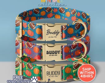 Personalized Football Pattern Dog Collar with Engraved Name and Phone Number, Adjustable Pet Collar (DC-325)