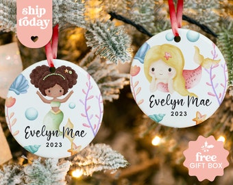 Personalized Mermaid Ornament, Girl Baby First Christmas Ornament, Custom Baby Name Ornament, Mermaic Christmas Keepsake
