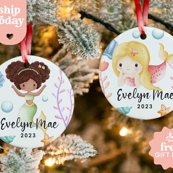 Personalized Mermaid Ornament, Girl Baby First Christmas Ornament, Custom Baby Name Ornament, Mermaic Christmas Keepsake