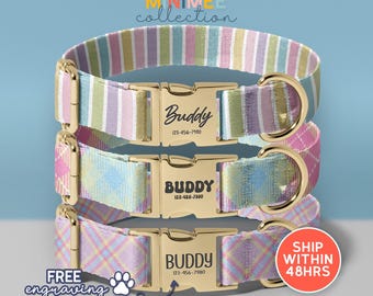 Personalized Dog Collars with Unique Design, Dog Lover Gift, Girl Boy Custom Spring Fabric Dog Collar, Engraved Dog Collars, (DC-112)
