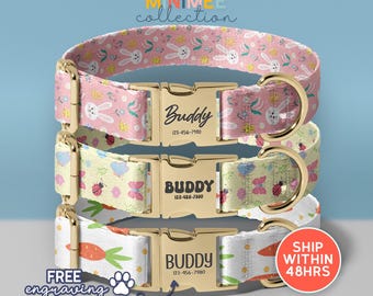 Easter Dog Collar with Bunnies, Dog Collar Easter Bunnies, Personalized Dog Collar With Name, (DC-109)