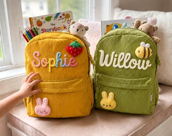 Custom Name Backpack for Toddler & Kid | Personalized Corduroy Toddler School Bag | Hand-Crocheted Bag