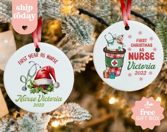 Personalized First Year As Nurse Ornament, Custom Gift With Name, New Nurse Christmas Ornament, Nurse Holiday Gift, (CO-152)