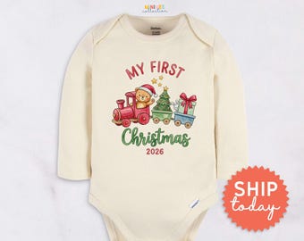 My First Christmas Baby Onesies® Brand - Cute Baby Bear Train Gift Box Load Bodysuit - Christmas Baby Gift(BC-CHR115)