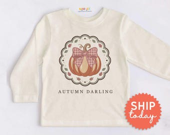 Autumn Darling Kids Shirt - Vintage Pumpkin Toddler Tee - Cream Fall Outfit(BC-FALL118)