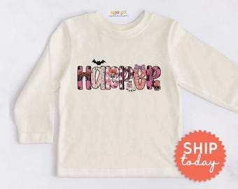 Custom Name Halloween Girl Shirt -  Halloween Witch Kids Tee - Spooky Fall Outfit(BC-HAL176)