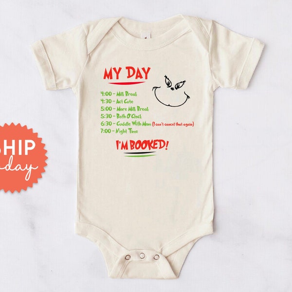 My Day I'm Booked Onesies® Brand, Funny Milk Schedule Bodysuit, Winter Baby Clothes, Christmas Onesies® Brand, Holiday Baby Gift